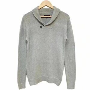 RW&CO Men’s Sweater Pullover Shawl Collar Cotton Textured Knit Grey Small